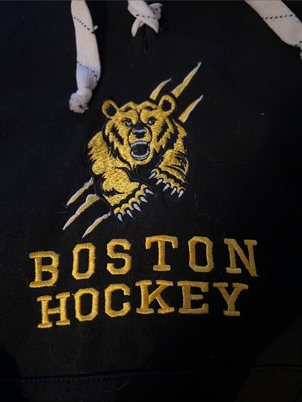 Boston Hockey Black & Gold Embroidered Hoodie Sweater Heated Rivalry